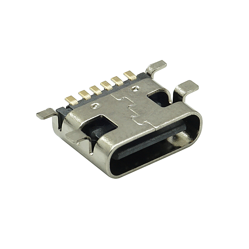 TYPE-C 6PIN 母座連接器板上四腳